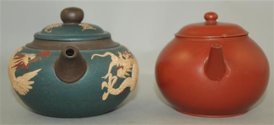 Two Chinese Yixing pottery teapots and covers, 19th and 20th century, 17cm